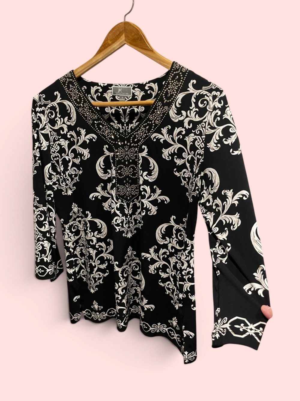 Cute Y2K stretchy flowy baroque bling collar top JM Collection regency old money